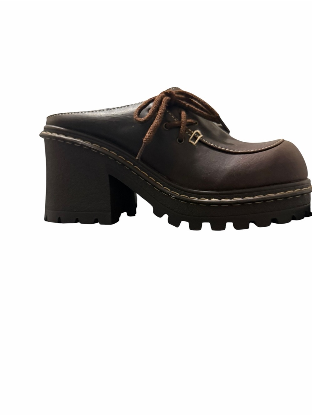 L.e.i Women's Vintage Y2K Brown faux Leather chunky Platform Mules - Picture 6 of 9